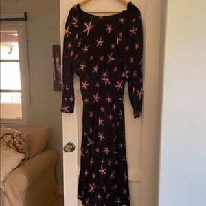 RIXO Black and Pink Star Long Sleeve Dress